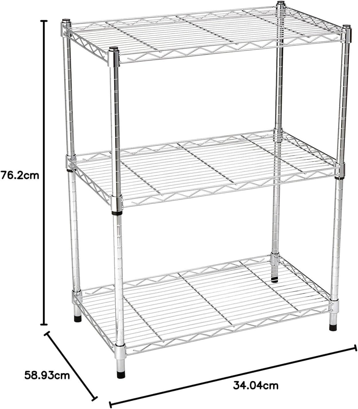 Amazon Basics 3-Shelf Adjustable Heavy Duty Steel Wire Rack Storage Shelving Organizer for Kitchen, Garage, 23.2" L x 13.4" W x 30" H, Chrome