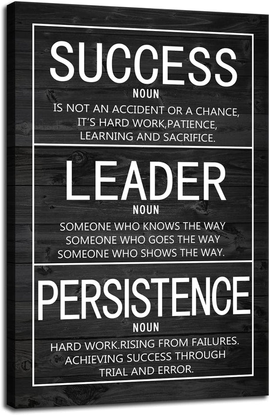 Success Leader Persistence Inspirational Wall Art Motivational Poster Inspiration Canvas Prints Artwork for Living Room Modern Home Decor Painting Stretched and Framed Ready to Hang [24''Wx 36''H]