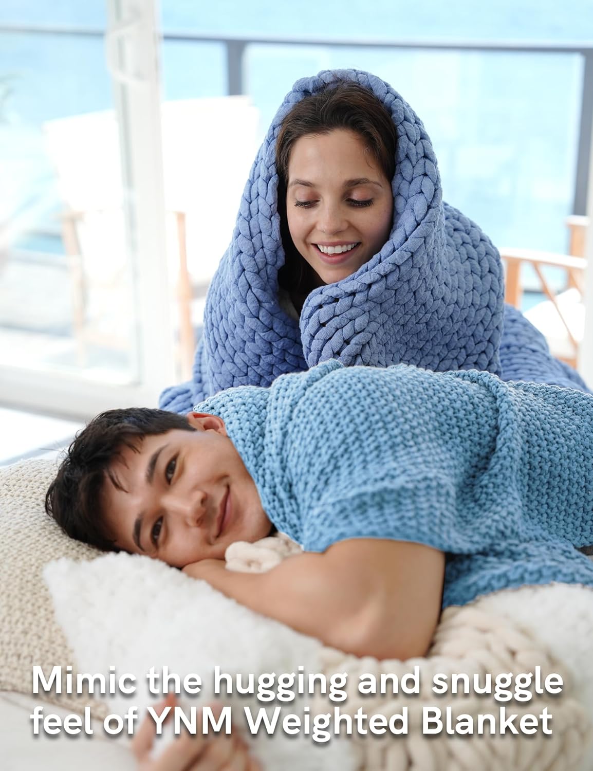 YnM Chunky Cotton Knit Throw Blanket, Cable Knit Throws for Bed Couch Sofa, Comfy & Relaxing, Decorative Piece for Farmhouse Modern Boho Rustic Scandinavian Chic Vibe, Aqua Blue 60x80 Inches