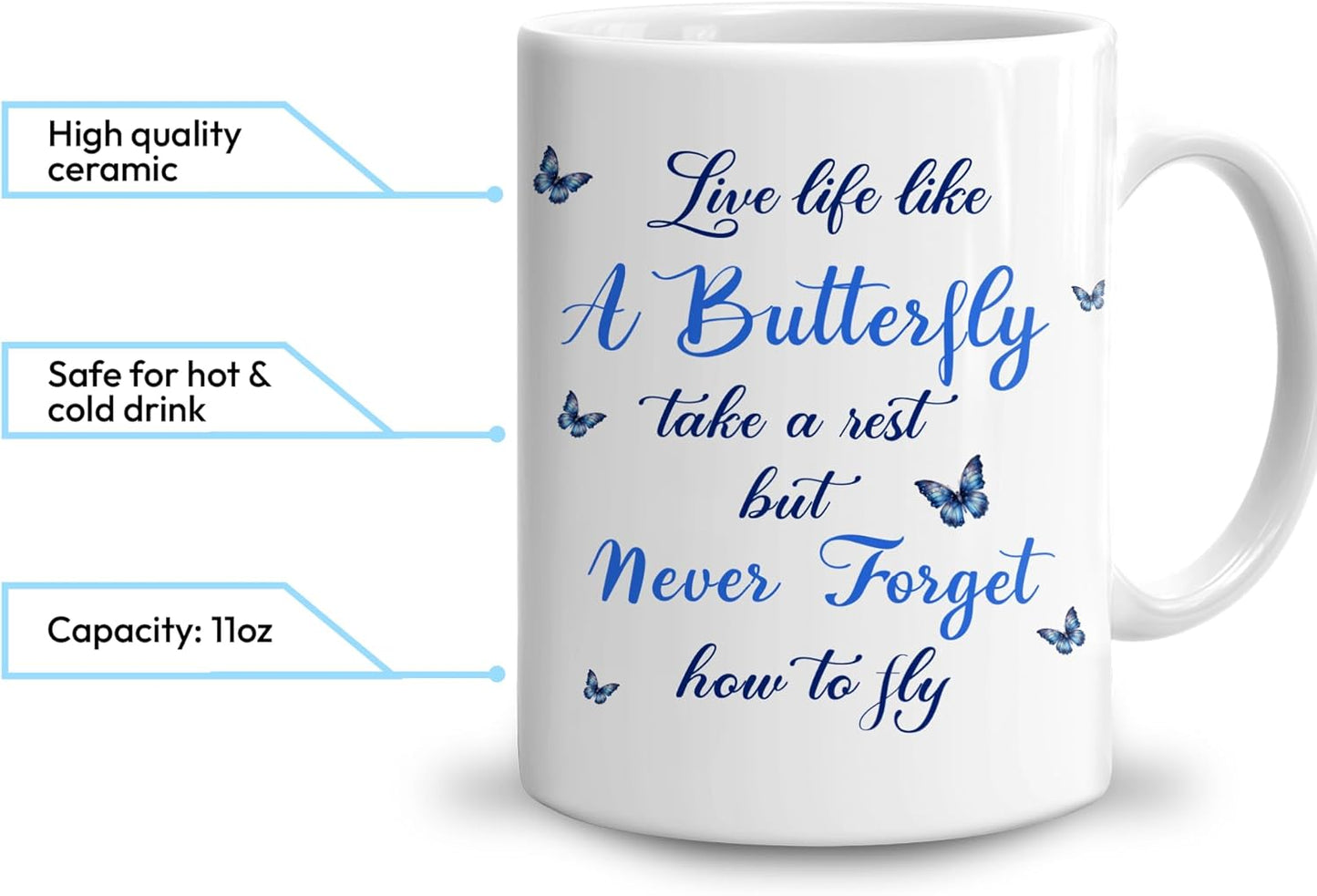 Hyturtle Personalized Inspirational Butterfly Mug - Butterfly Gifts For Women Lovers - Animal Gift For Bird Lover Her - Bird Gifts For Mom on Mother Day - Custom Coffee Cup Ceramic Mug 11 Oz 15 Oz