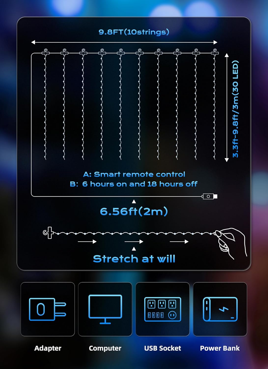 Brightown 300 LED Fairy Curtain Lights, 9.8ft x 9.8ft Curtain String Lights, USB Plug in 8 Lighting Modes LED Christmas String Hanging Lights with Remote for Bedroom Indoor Outdoor Weddings Party Xmas