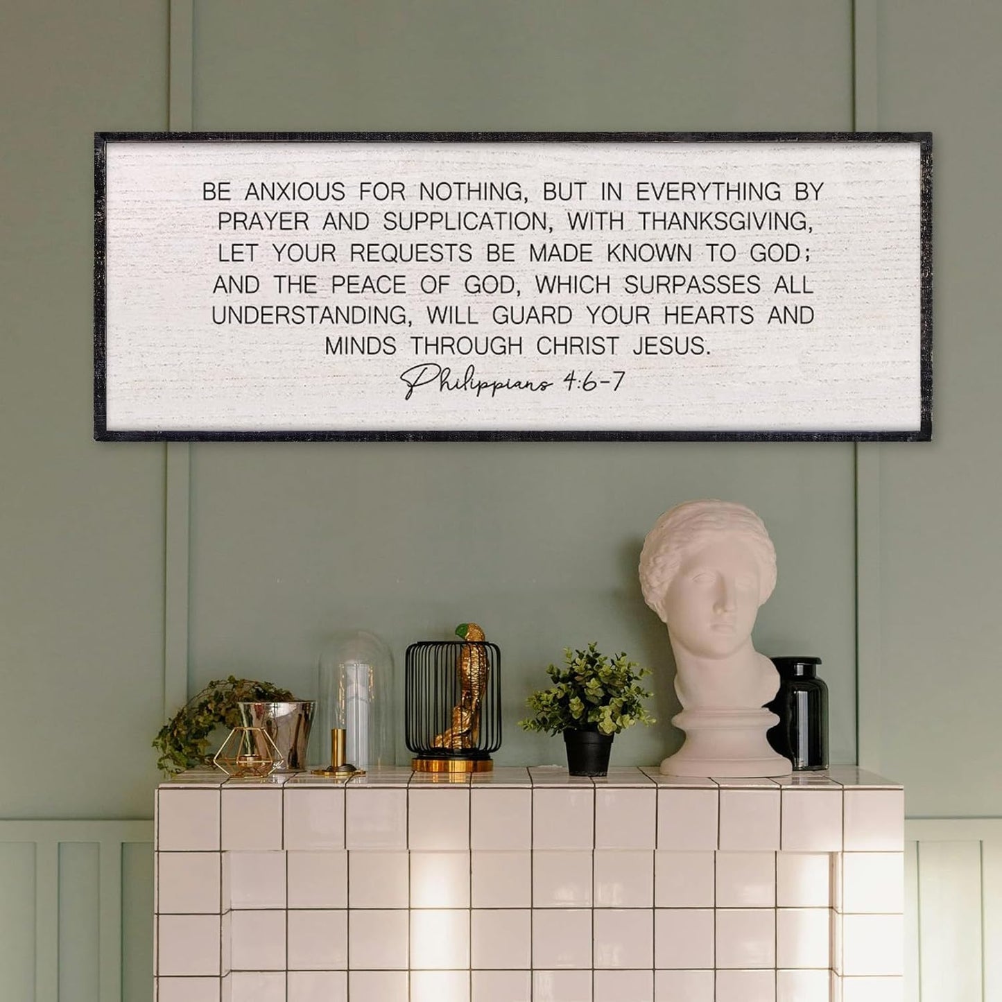 LuZhiQiang Be Anxious for Nothing Wall Decor 40"×15" Philippians 4:6-7 Bible Verse Sign Large Christian Scripture Wood Framed Hanging Decor (Black)