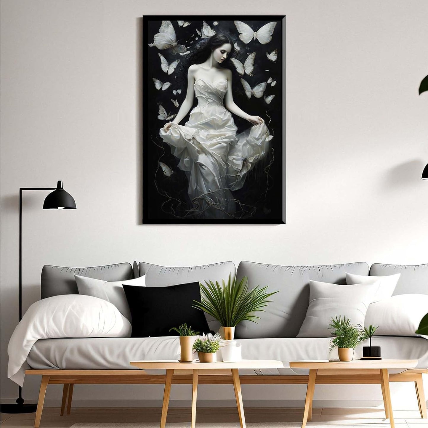 JFHCQJPK Vintage Gothic Feminine Canvas Wall Art Print Butterfly Poster Moody Preppy Wall Art Dark College Decor for Home Bedroom24x36in Metal blackFramed