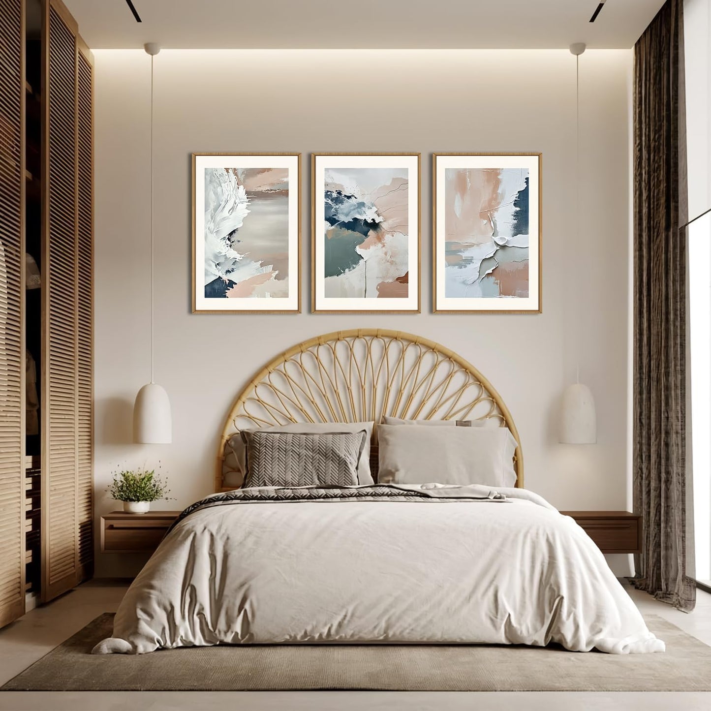 HPNIUB Large Modern Abstract Framed Canvas Wall Art Set, Minimalist Splash ink Blue Pink Pastel Watercolor Wall Decor,Illustration Neutral Art Painting for Living Room,Bedroom,Dining Room,Office -16"x24"x3