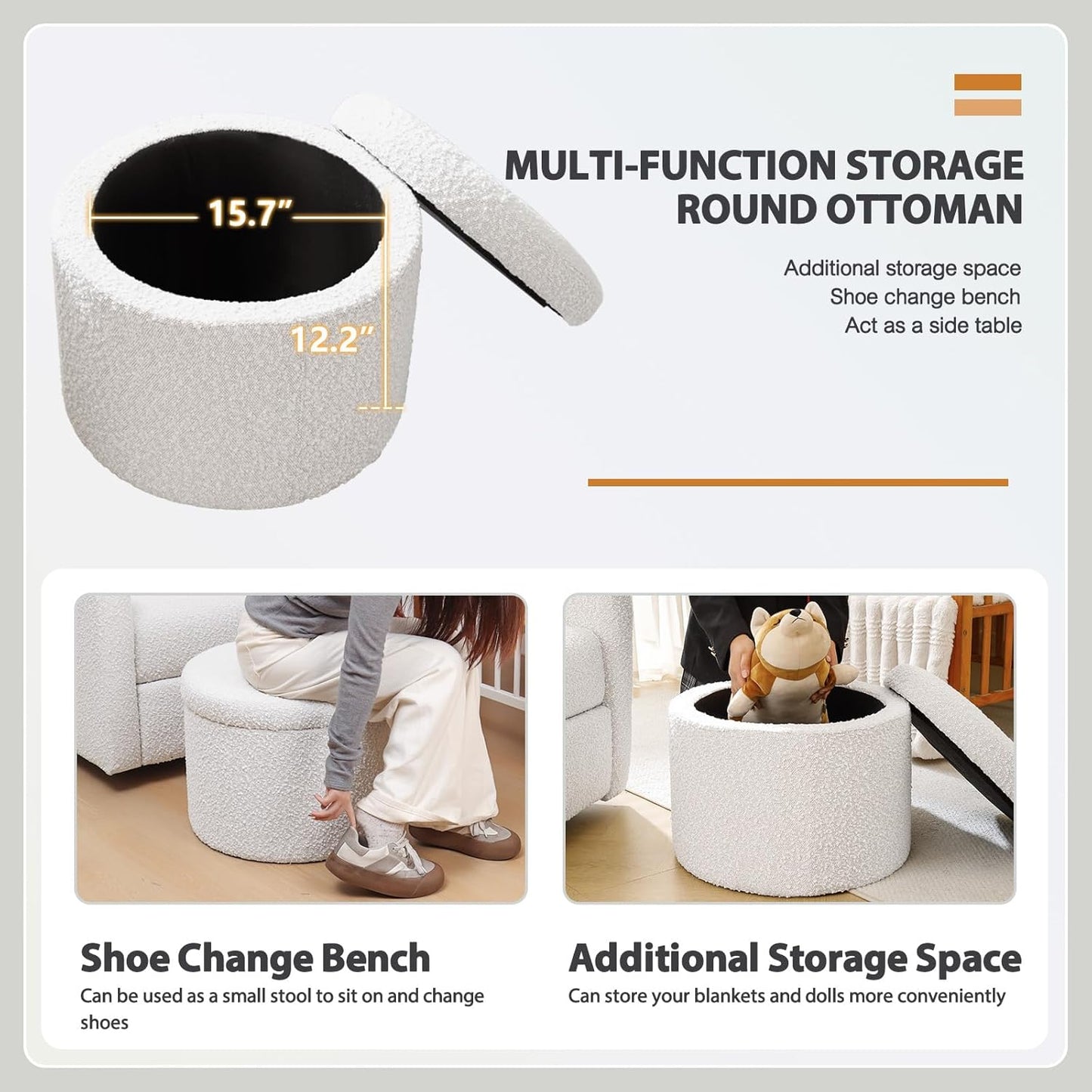 Power Recliner Chair Swivel Glider, Large Rocker Recliner with Ottoman & USB Charging Port, Boucle Upholstered Swivel Rocker Glider Recliner for Nursery,Bedroom,Living Room, Cream