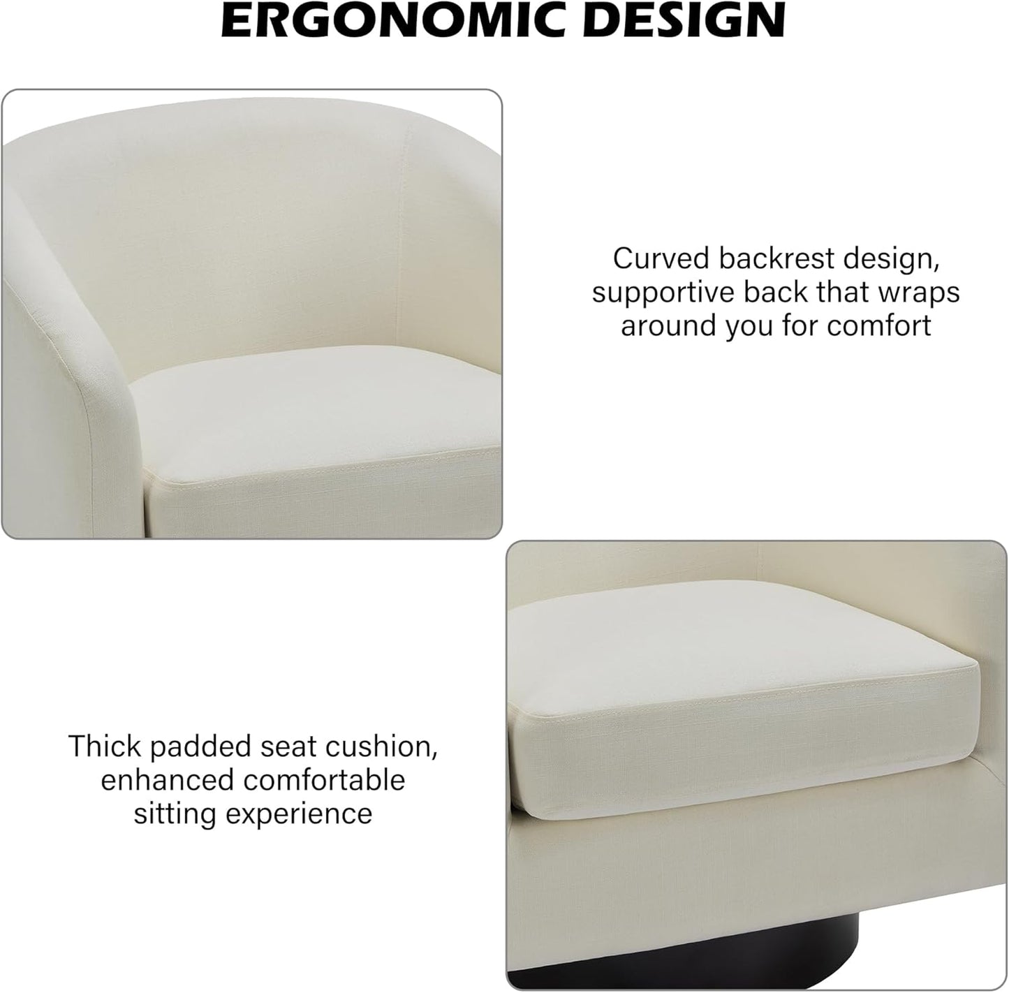 Swivel Barrel Accent Chair, Modern Round Linen Arm Chair for Living Room, Bedroom, Comfy Club Reading Chairs for Adults（Linen Fabric, Beige, Set of 4