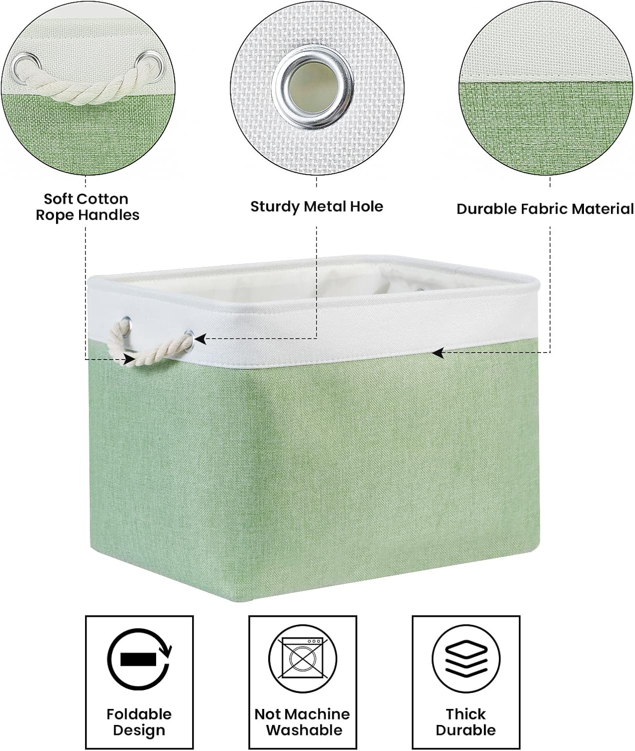 Bidtakay Baskets Fabric Closet Organizer Set of 2 Green Collapsible Storage Bins with Handles 16x12x12 in Large Decorative Tall Baskets for Shelves Nursery Baby Toys Storage Living Room Decor