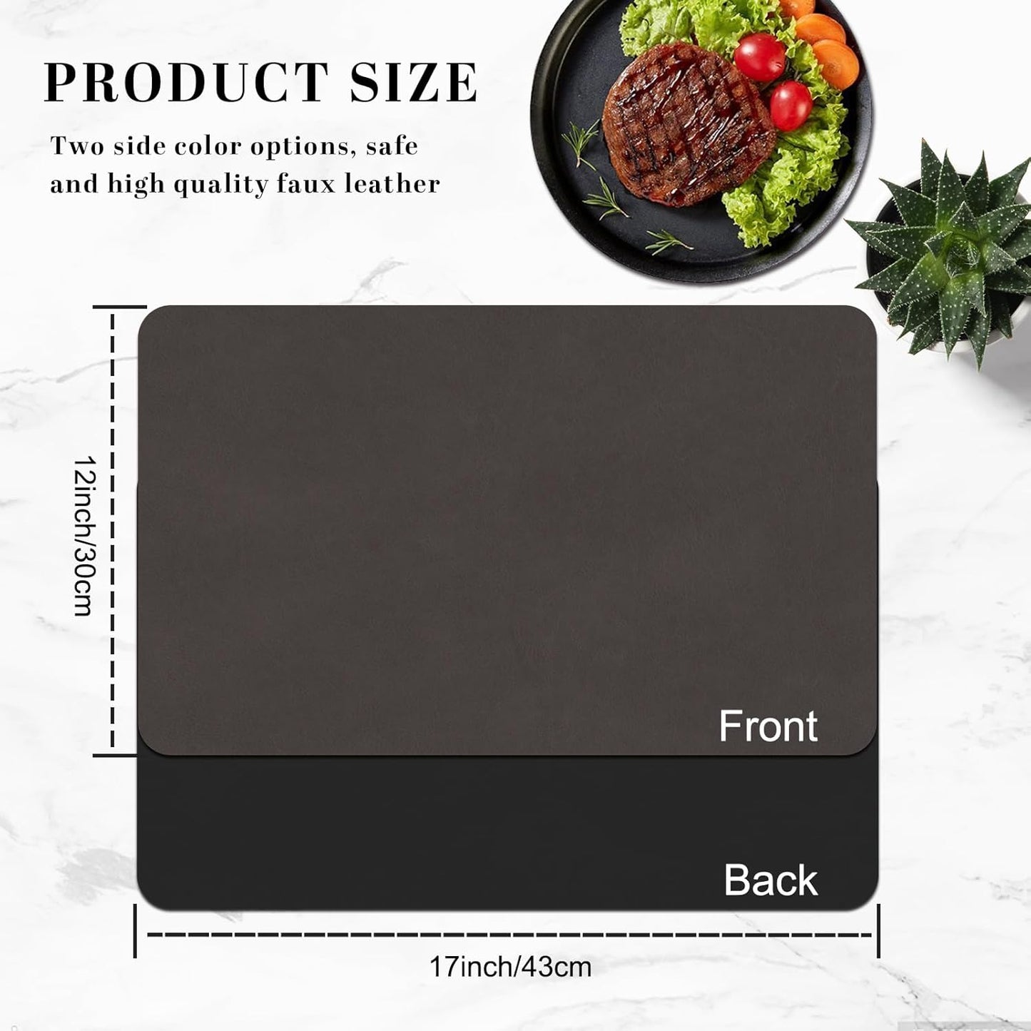 BLESWIN Faux Leather Placemats, PU Dining Table, Waterproof and Oil Resistant Easy to Clean, Heat Resistant Reversible Use Table Mats for Kitchen, Dining Table, Outdoor – 12 × 17 Inch, Coffee&Black
