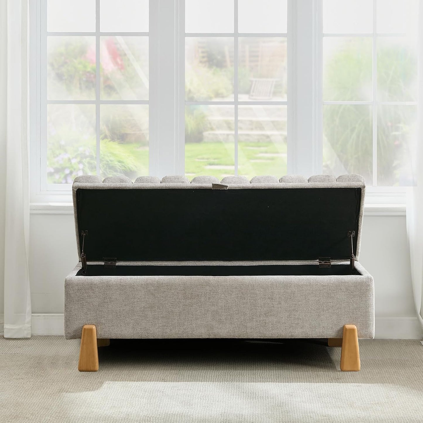 Storage Ottoman Bench, Bedroom Storage Bench Foot Rest with Legs, 17.1 x 48.6 x 18.5 Inches, End of Bed Bench, Load up to 500 lb, for Living Room, Bedroom, Entryway, Light Gray