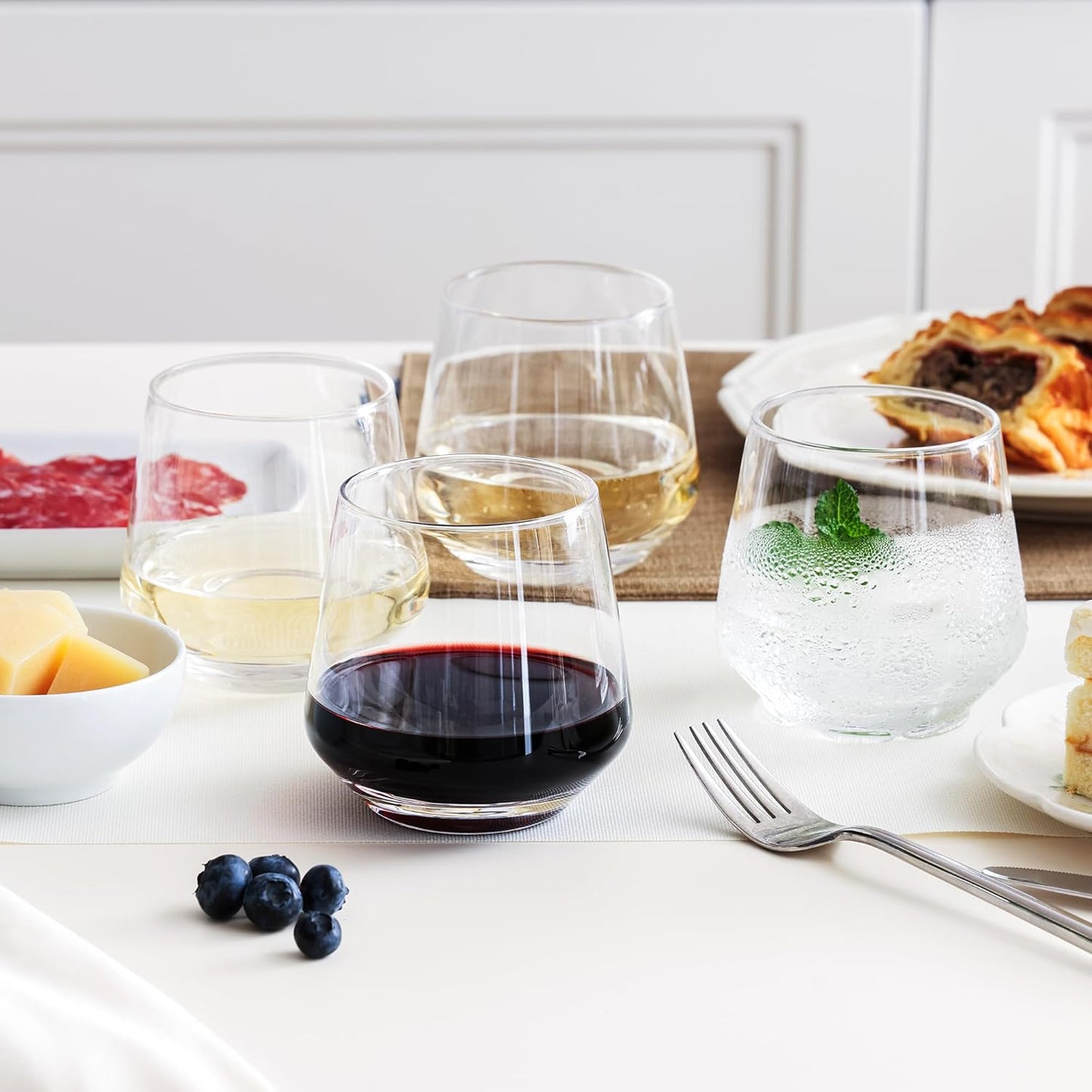 Stemless Wine Glasses Set of 4, 13.5oz Red White Wine Glasses for Daily Use, Hosting, Home Bar, Evening Party, Birthdays, Housewarming Gift, Clear