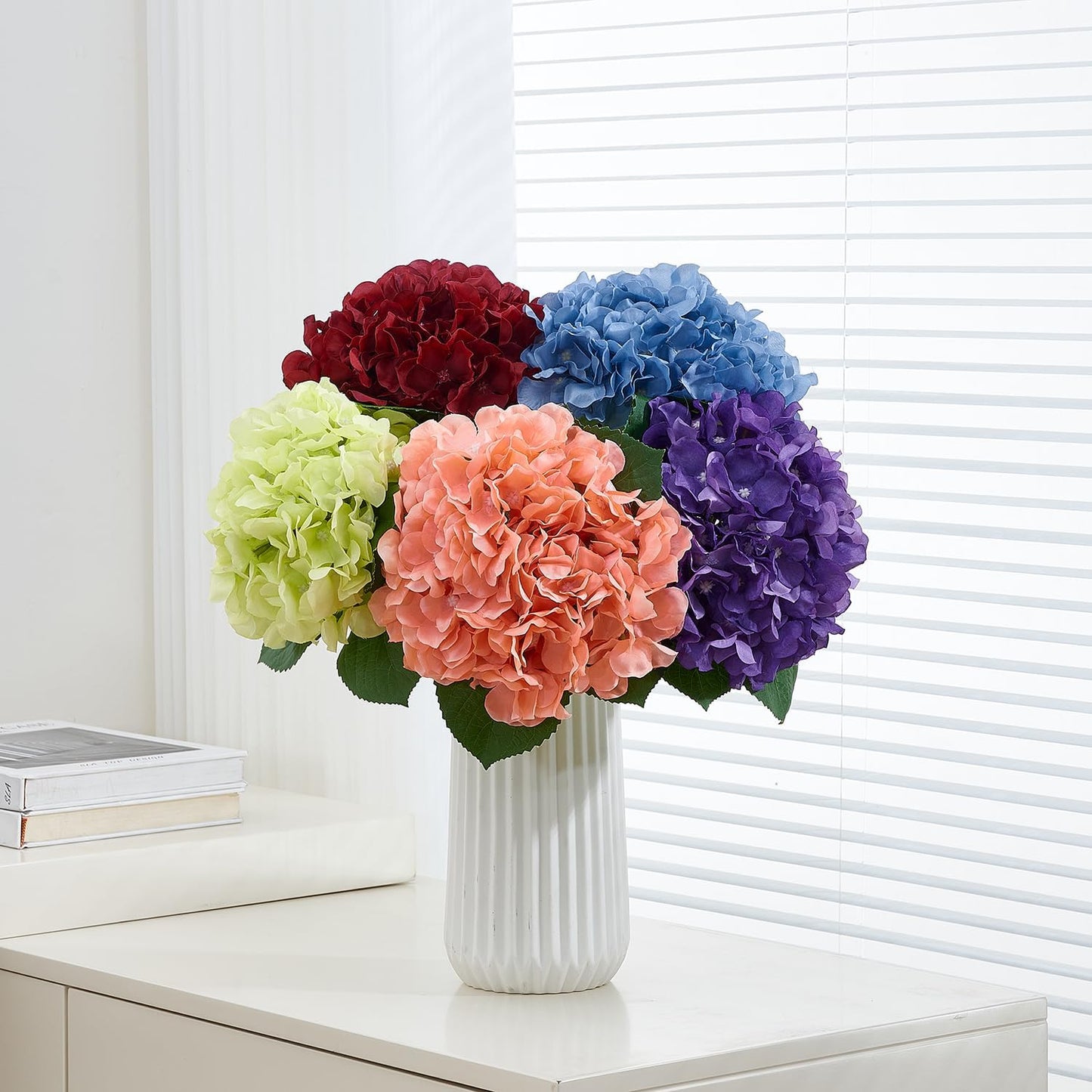 8Pcs Dusty Blue Fake Flowers Silk Hydrangea Artificial Flowers Bouquets Faux Hydrangea Stems for Home Table Centerpieces Wedding Party Decoration