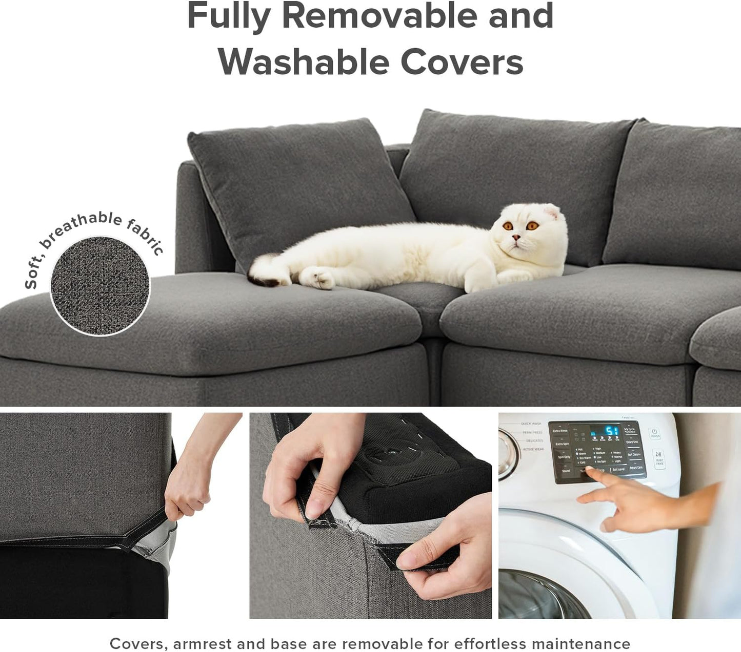 mopio Oversized Modular Sectional Sofa with Fully Removable Covers and Storage, Convertible U, L-Shaped and Sleeper Sectional, Modern Couches with Ottoman Chaise (Stone Gray Fabric, 4 Seats, L)