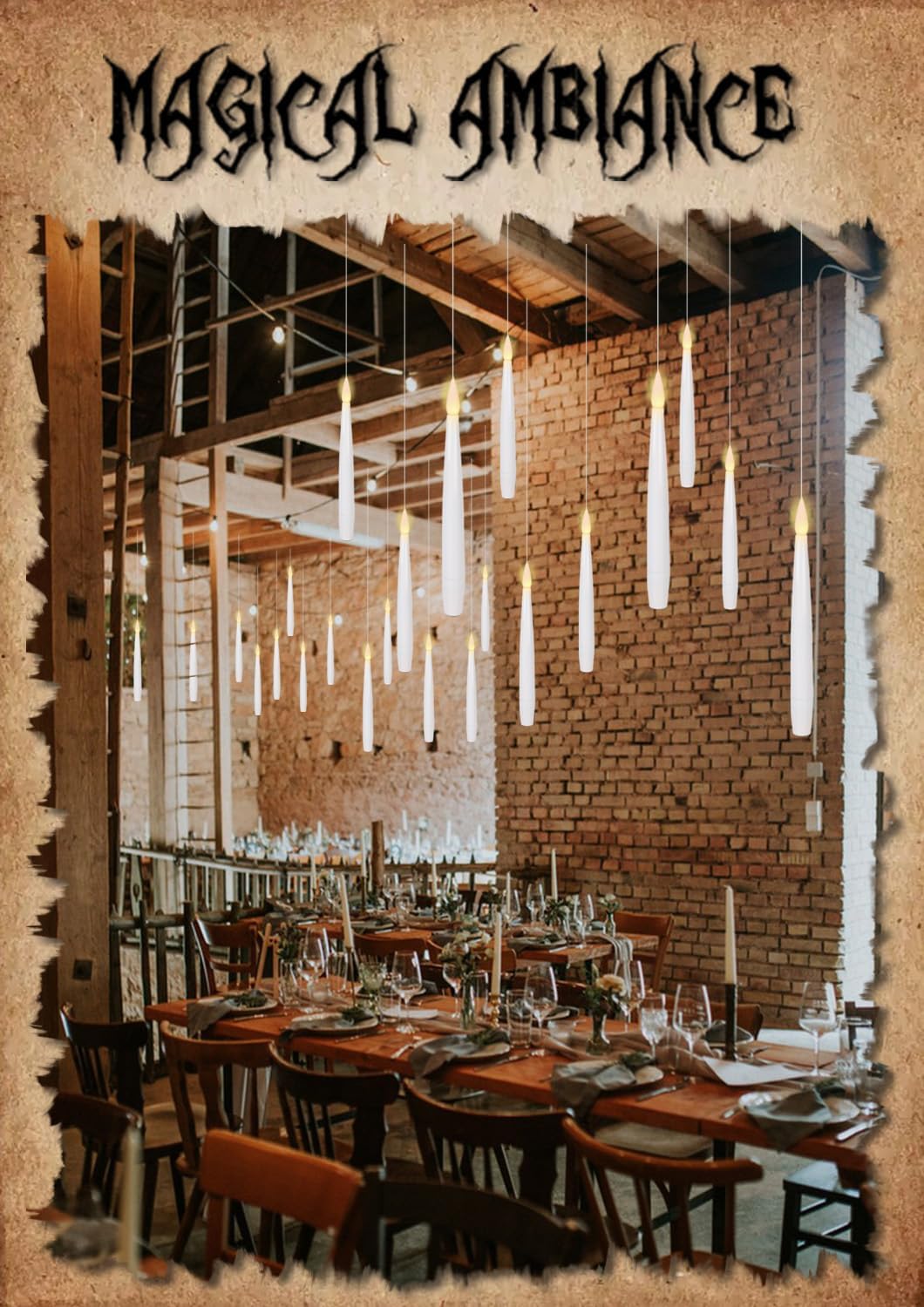 GenSwin 22pcs Flameless Floating Candle with Magic Wand Remote Timer, Battery Operated Hanging Window Candles Flickering, 6.1" LED Electric Candles for Christmas Halloween Decorations(White)