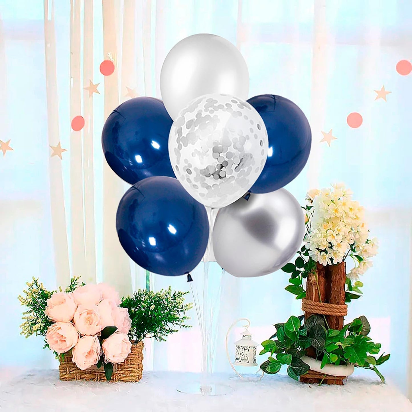 Balloon Stand with Silver and Navy Blue Balloons, Centerpiece Table Decorations for Birthday Wedding Anniversary New Year Graduation Decorations Class of 2025(Silver navy set4)