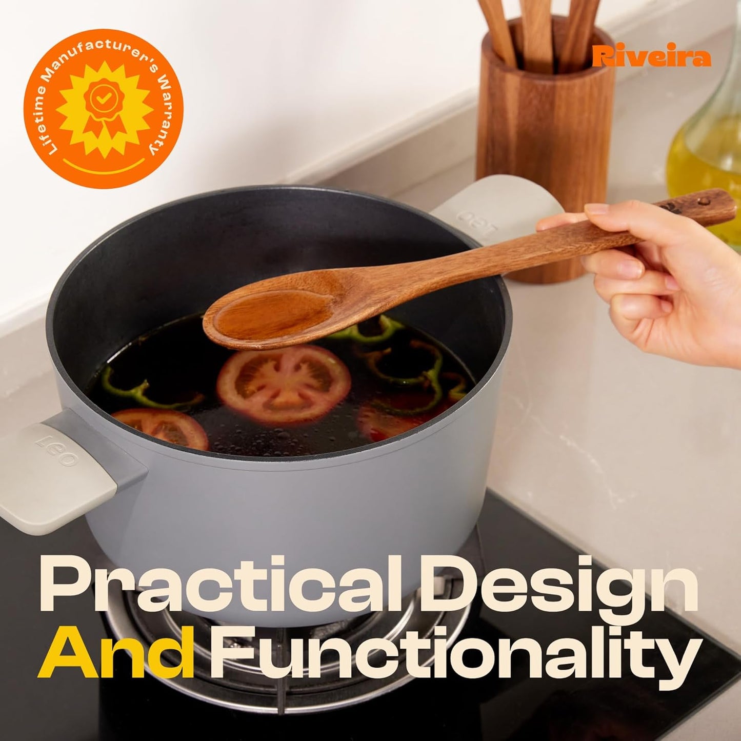 Riveira Walnut Wooden Spoons for Cooking Set of 3 – Natural Walnut Wooden Cooking Utensils, Spatula, Spoon - Premium Quality Utensil Set for Non-Toxic Cooking