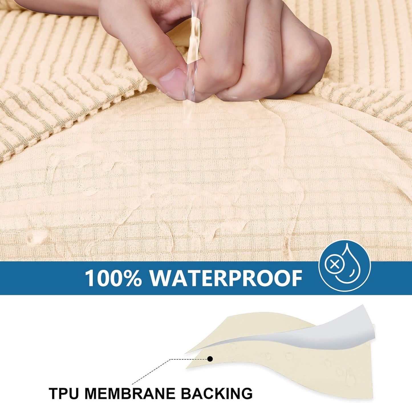 hyha Waterproof Couch Cushion Covers for Pets, Non Slip Sofa Seat Cover for Dogs Washable, Soft Thick Stretch Jacquard Fabric, Sofa Slipcovers with Elastic Bottom (1 Piece for Medium, Beige)