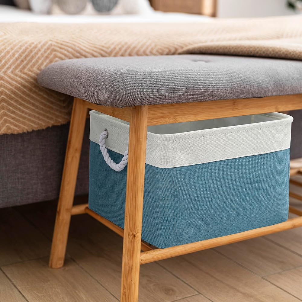 Storage Basket for Organizing - 17X15X12 inch 2 Pack Canvas Storage Bin for Shelves, Fabric Storage Cubes for Cloth Decorative Books Nursery (White & Green)