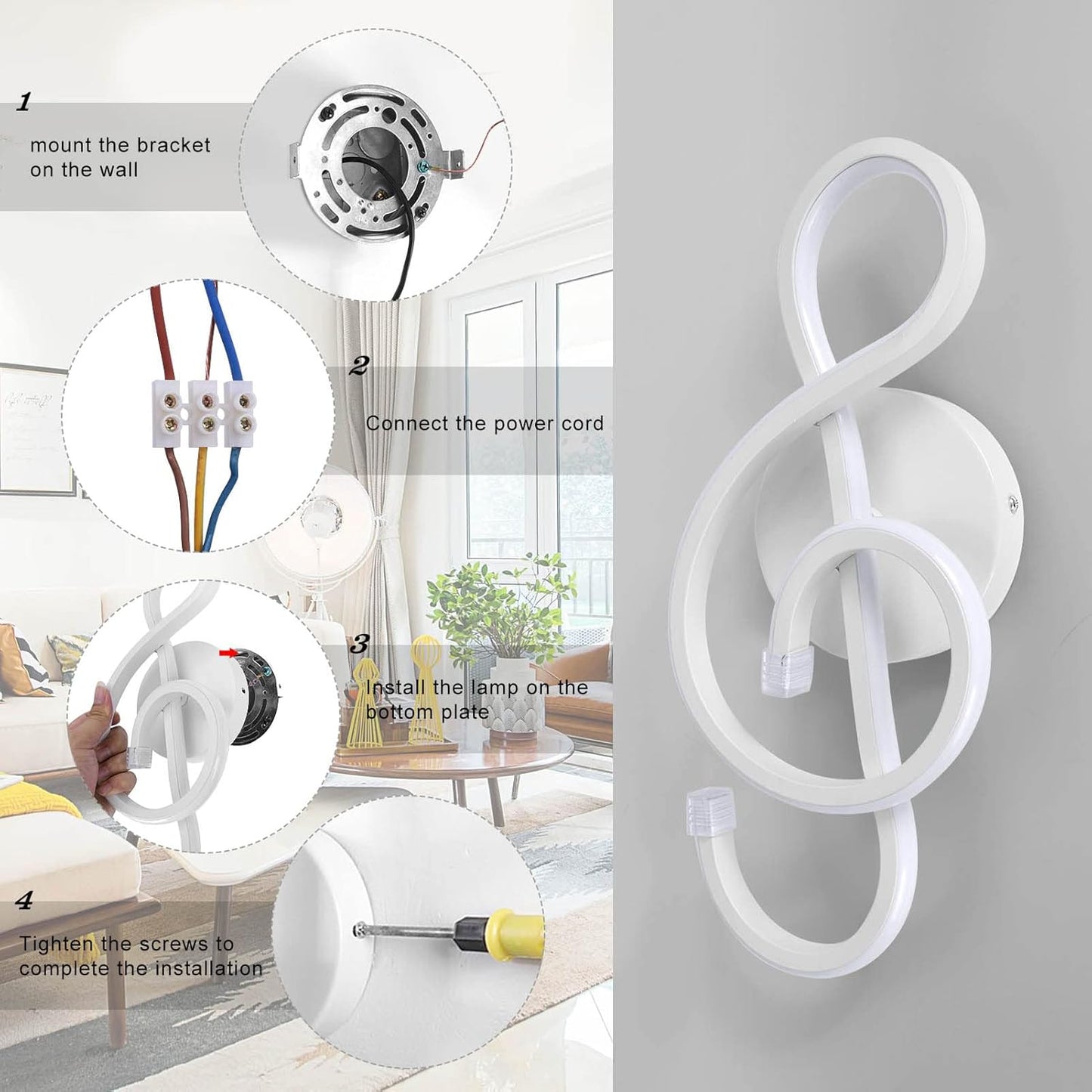 XEYOU 22W Modern Wall Sconce Lighting Indoor LED Creative Wall Light Fixture Music Symbol Art Decoration Wall Lamp for Living Room Bedroom Stair Corridor, White 3000K