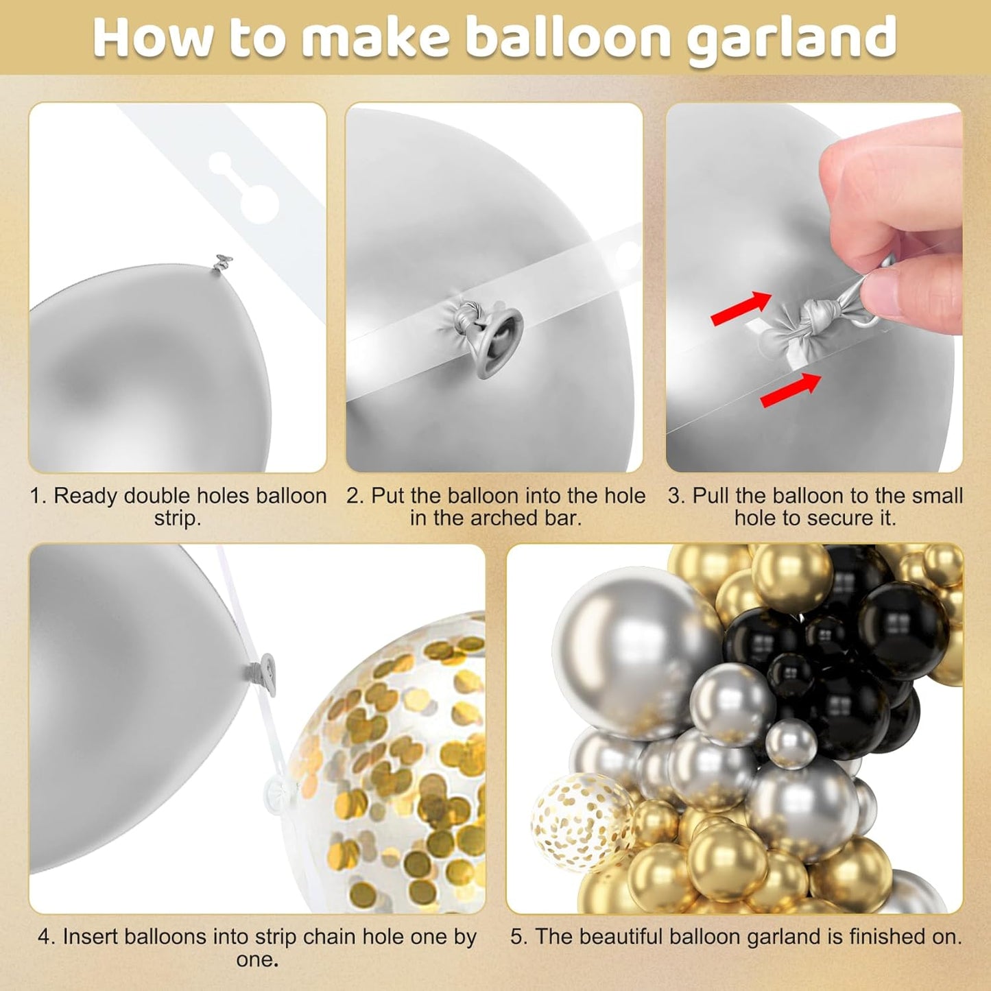 Amandir 153pcs Black and Gold Balloons Arch Garland Kit Different Sizes 18 12 10 5inch Latex Metallic Gold Confetti Balloons for Birthday New Year Decorations Party Supplies