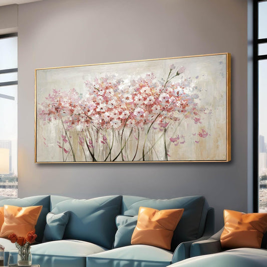 Pink Large Framed Canvas Wall Art Botanical Photo Canvas 29"x58" Artwork for Living Room Kitchen Women Room Decor for Bedroom