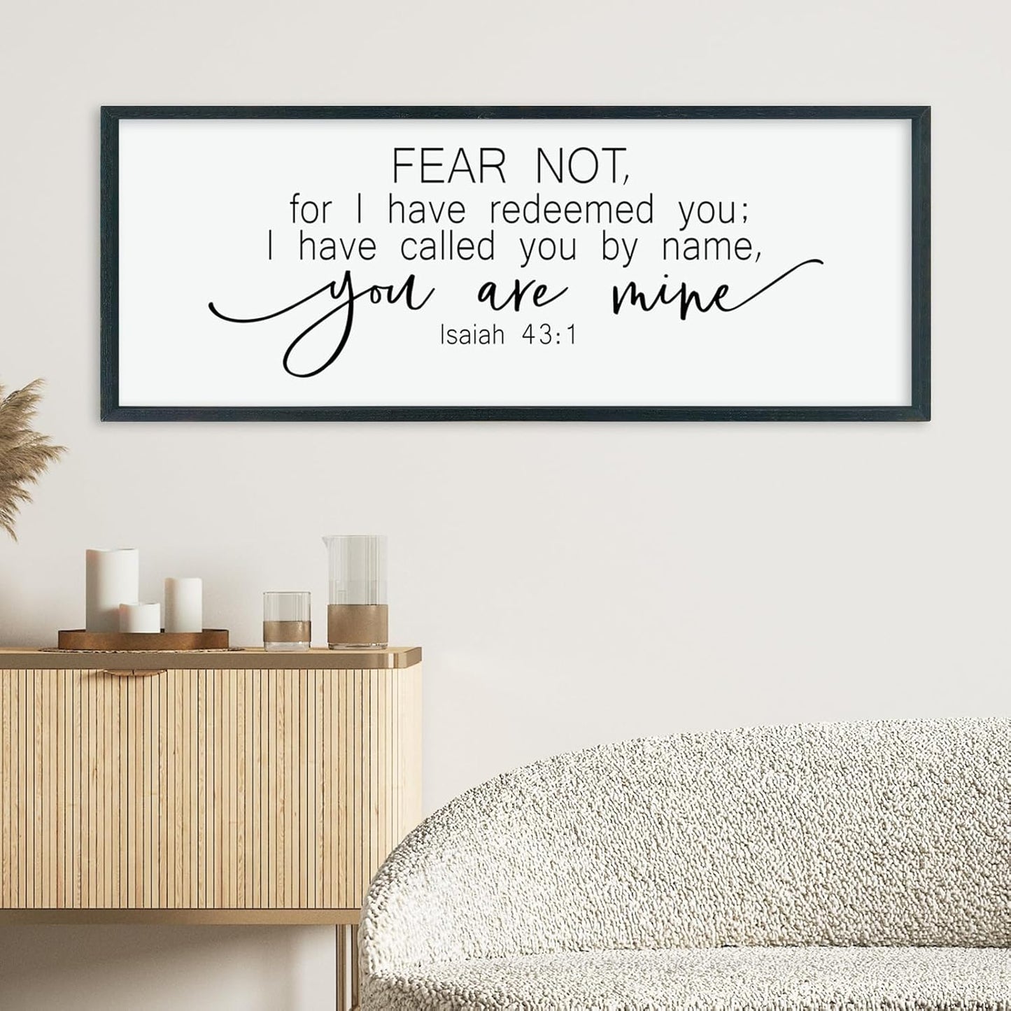 LuZhiQiang Fear Not for I Have Redeemed You Wall Decor Art 40"×15" Isaiah 43:1 Bible Verse Sign Christian Scripture Large Wood Framed Wall Hanging (Black)