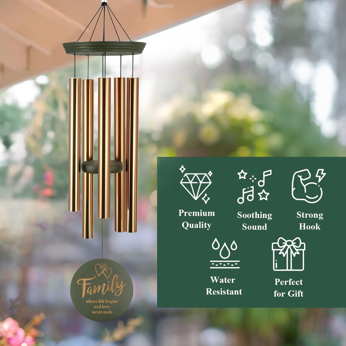 Wind Chimes for Outside, Large Outdoor Windchimes with Engraved Tree of Life, Premium Tuned Metal Chimes for Mother/Grandma, Home & Garden Decor with Soothing Tone