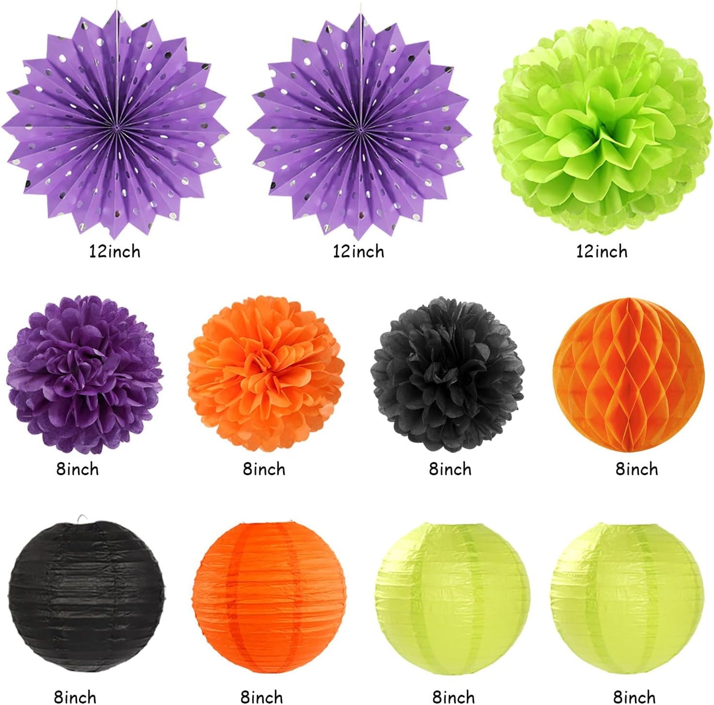 Black-Green Orange-Purple Halloween Birthday Party-Decorations - 21pcs Happy Banner,Paper Lanterns Honeycomb,Tissue Pom Poms Flower Fan,Kids Classroom Hanging Streamers Garland Decor Supplies Huglony
