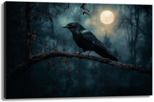 Crow Picture Wall Art Black Crow Canvas Prints Vintage Halloween Decoration Gothic Raven Art Poster Dark Academia Spooky Painting Horror Picture Home Decor(Artwork-2,24"x36")