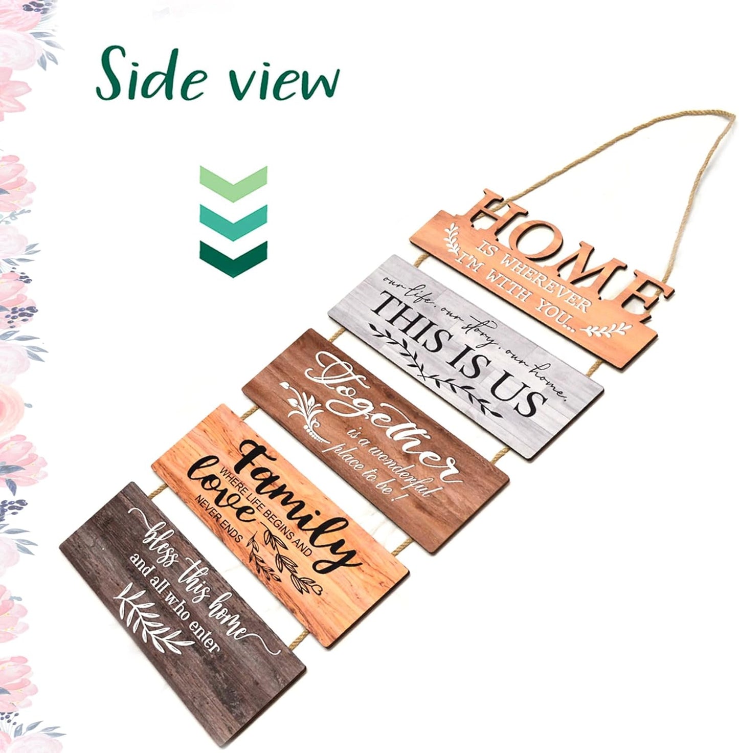 Wooden Collage Panels Home Affirmations Wall Sign- Wall Plaques for Living Room,Bedroom,Dining Room,Bathroom - Multicolor Rustic Family Farmhouse Wall Decor 5pcs