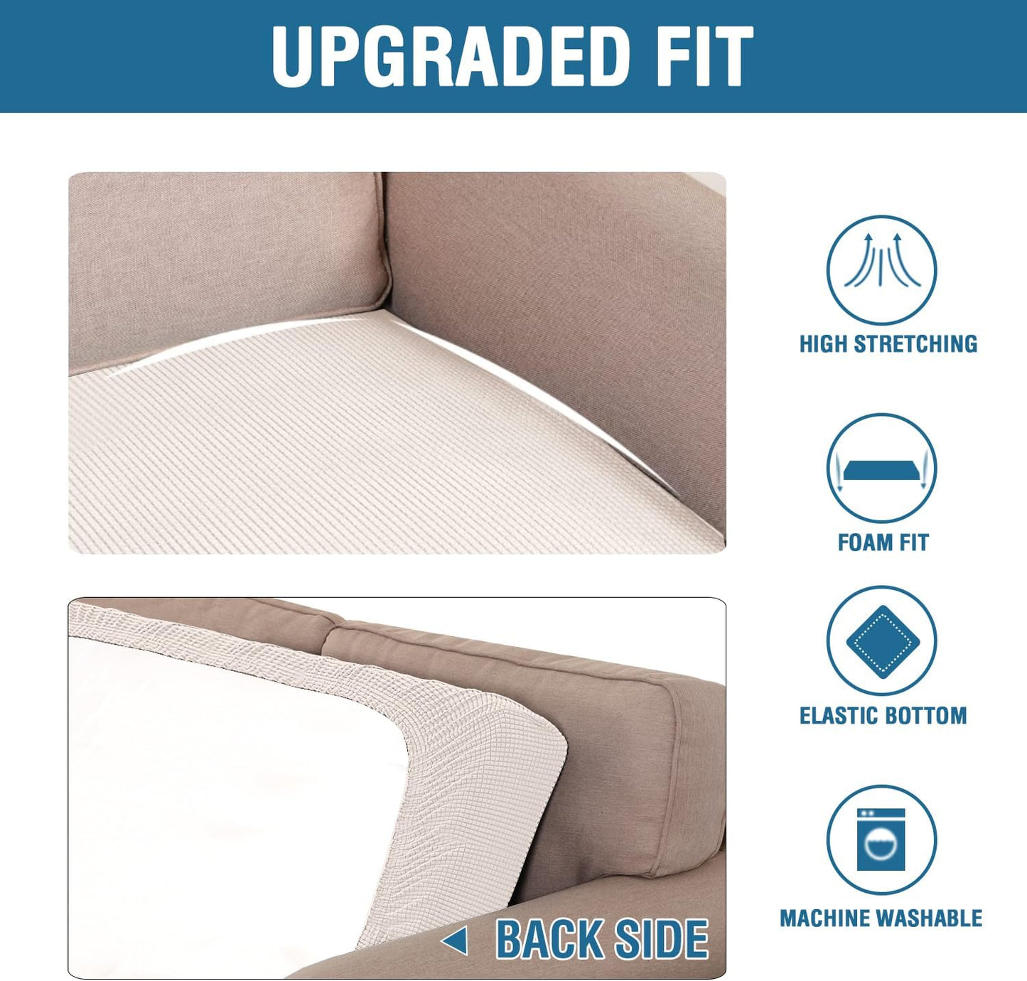 H.VERSAILTEX Super Stretch Individual Seat Cushion Covers Sofa Covers Couch Cushion Covers Slipcover Sets Thick Jacquard Textured Twill Fabric (1 Piece Loveseat Cushion Cover, Ivory)