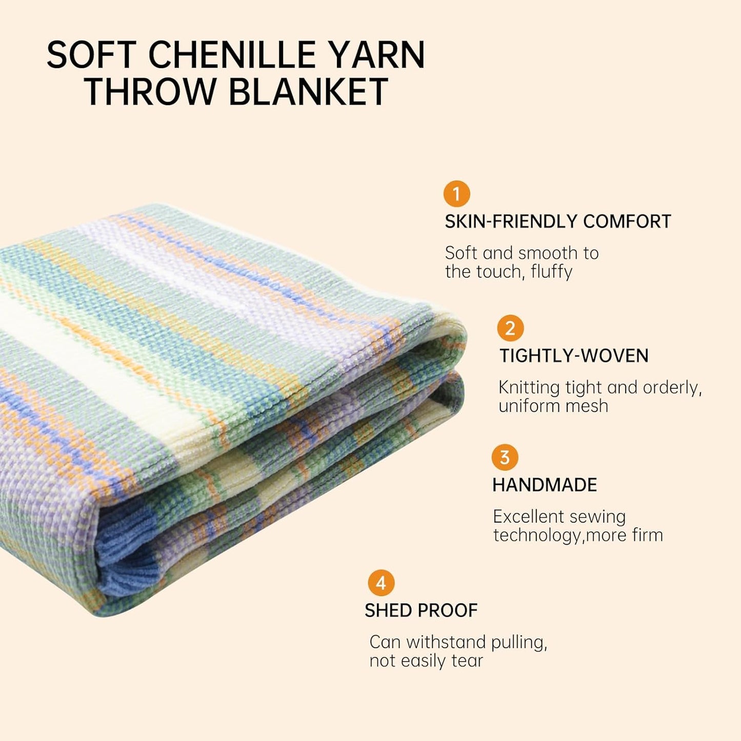 Soft Chenille Yarn Throw 36"x48", Handmade Knit Throw Blanket, for use in All Seasons, Soft Cozy Warm Knitted Blanket for Bed Sofa, Couch Chair, Living Room(1.37Ib)