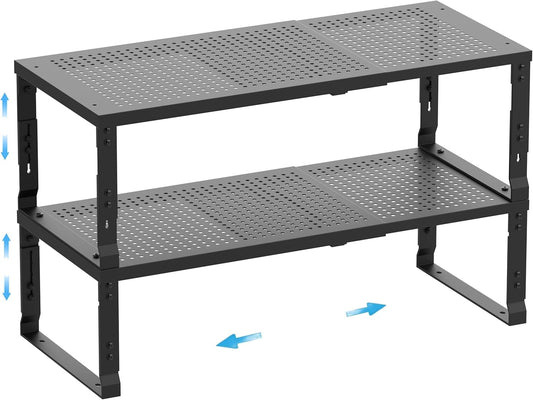 Expandable Spice Rack,Stackable Storage for Cabinet, Multi-Functional Kitchen Shelving,Height-Adjustable,Sustainable Organizer Solution(2Packs/Black/Large)