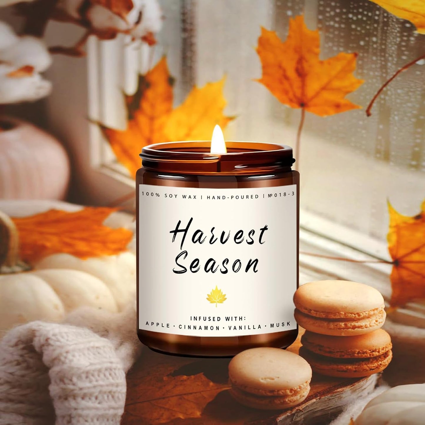 Fall Candle - Harvest Season Scented Candle, Fall Soy Candles for Home Decor, 7 oz Natural Soy Wax – Long-Lasting Autumn Candles, Aromatherapy Gift for Women & Thanksgiving, 7oz