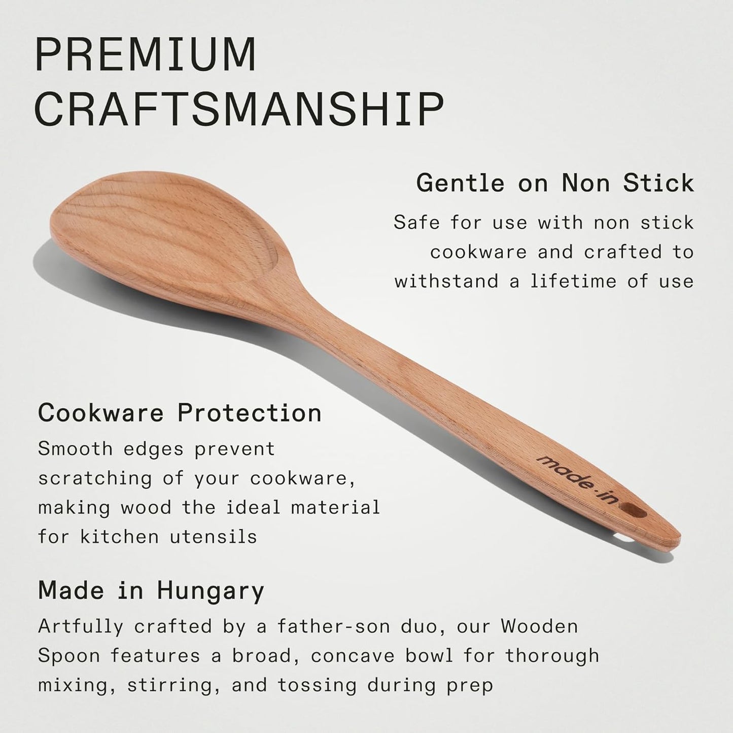 Made In Cookware - Wooden Spoon - Handcrafted for Thorough Mixing and Gentle Cookware Care - Crafted in Hungary