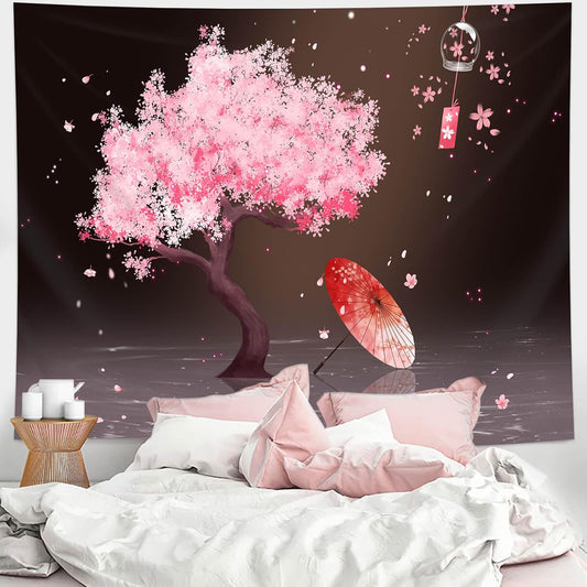 dueeia Japanese Cherry Blossom Tapestry Wall Hanging Anime Tree Asain Spring Tapestries for Bedroom Aesthetic Living Room Dorm Wall Decor (59.1"x39.4")