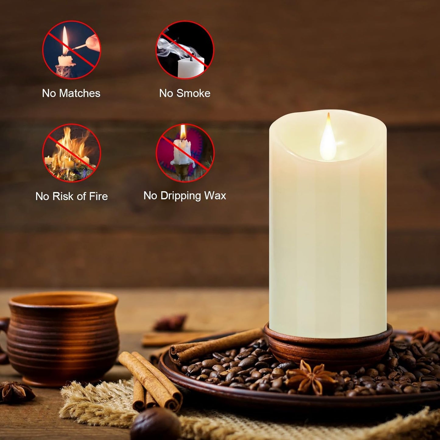 Flameless Battery Operated LED Candles 3D Wick with10key Button Remote Control 24-Hour Timer Set of 2 Electric Flickering Pillar Real Wax，Wedding, Party, Home Decoration