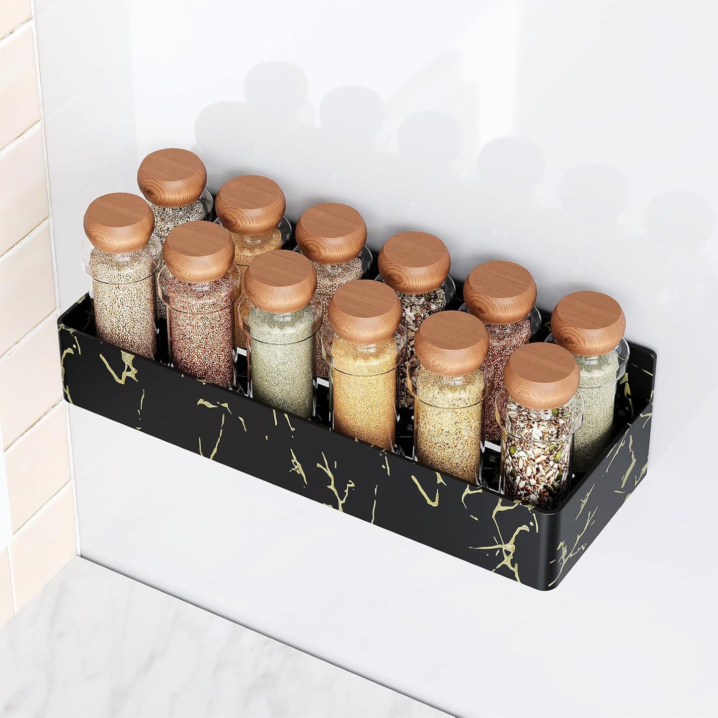 Magnetic Spice Rack for Refrigerator, Kitchen Organizer and Storage Shelf, Black Gold(4 Pack)