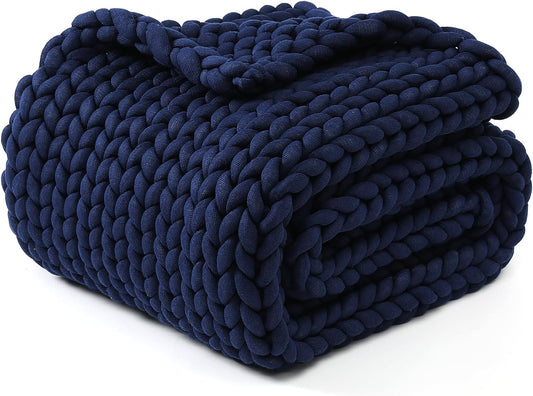 YnM Chunky Throw Blanket, Medium-Weight, Hand Knitted, Skin Friendly, Ventilated and Breathable, Machine Washable, Home Décor Piece for Couch, Sofa and Bed (Indigo Blue, 50x70 Inch)
