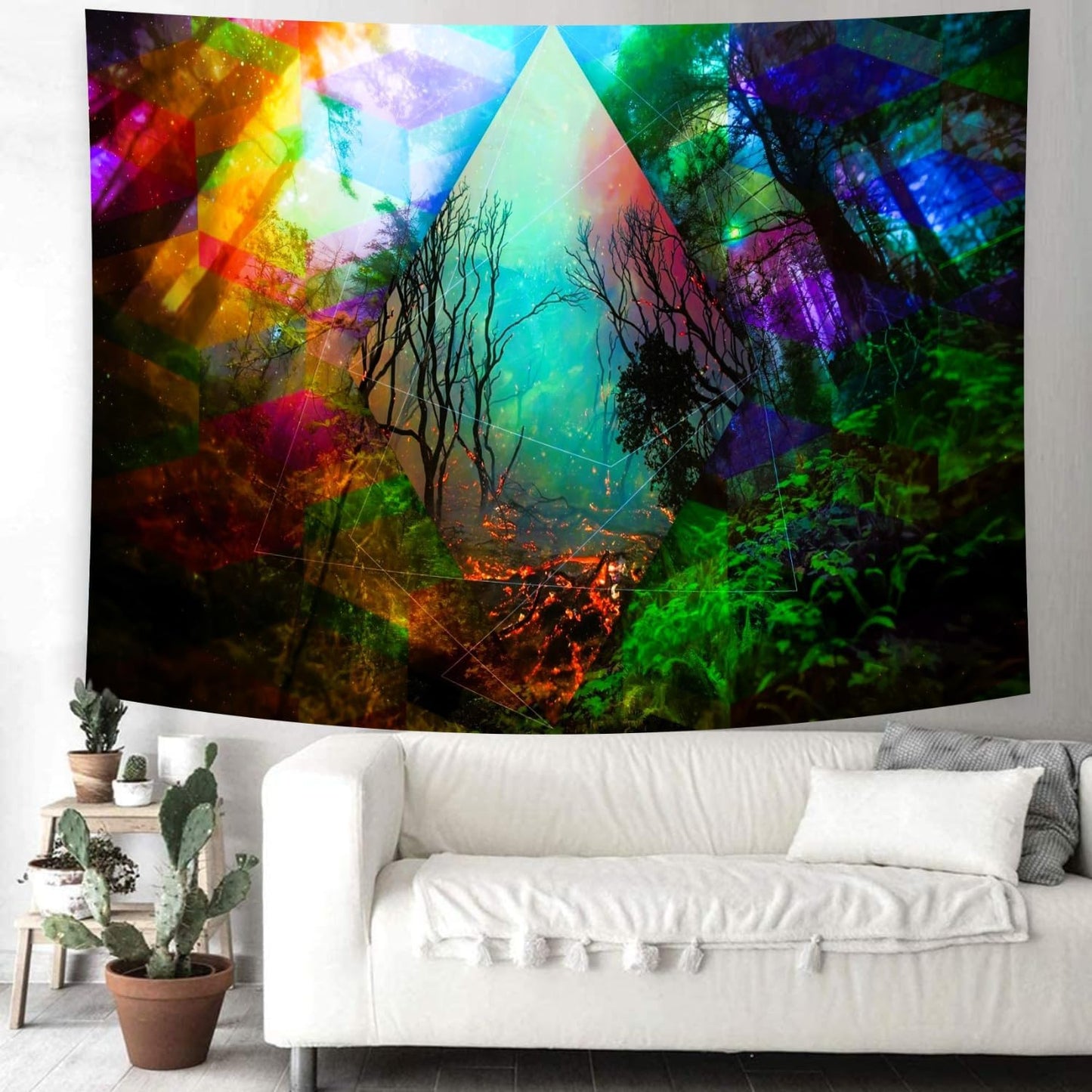 Delur Forest Tapestry Tree of Life Tropical Rainforest Tapestry Wall Hanging Colorful Nature Landscape Mystical Psychedelic Spiritual Headboard for Bedroom Living Room Home Decor (70.8" x 92.5")