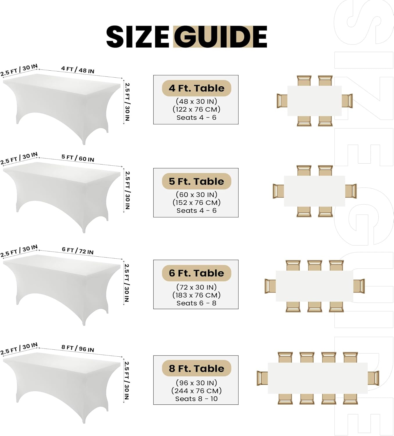 Utopia Kitchen 6FT Spandex Tablecloth [1 Pack, White] 200 GSM Stretch, Fitted, Washable and Wrinkle Resistant Table Cloth Rectangle Cover for Trade Shows, Wedding, Parties [72Lx30Wx30H Inch]