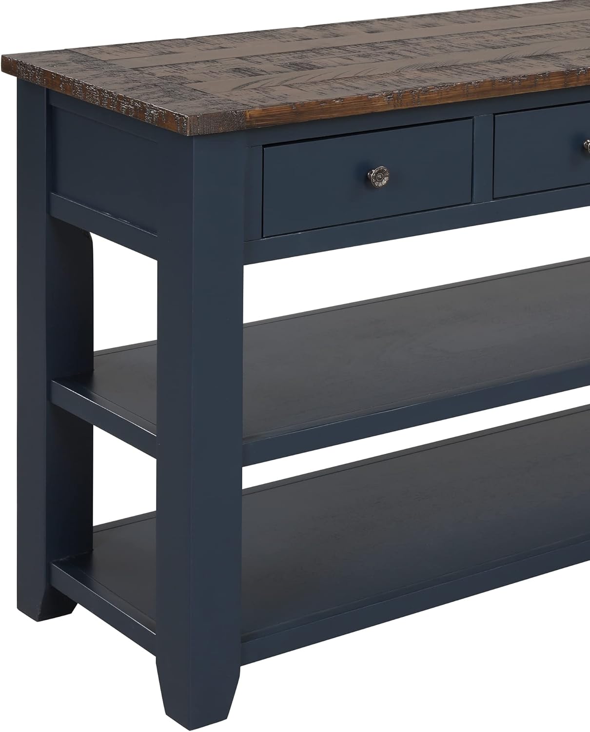 Farmhouse Wood Entry Console Table 48-Inch Modern Sofa Entryway Table with Drawers and Storage Shelves for Entrance Living Room (Blue)