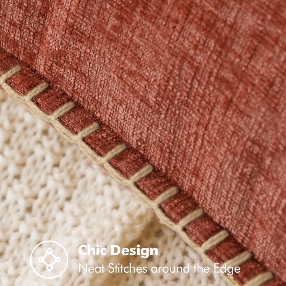 MIULEE Pack of 2 Fall Couch Throw Pillow Covers 18x18 Inch Burnt Orange Farmhouse Decorative Pillow Covers with Stitched Edge Soft Chenille Solid Dyed Pillow Covers for Sofa Bed Living Room