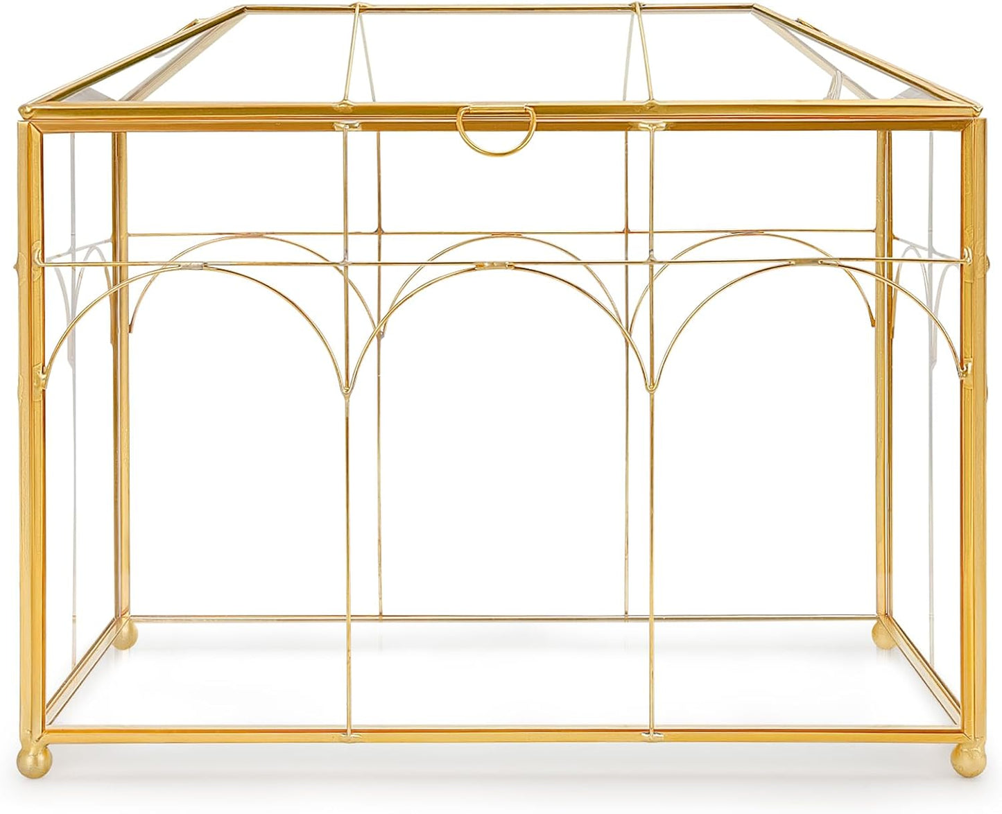 Handmade Glass Planter Terrarium with Lid, Indoor Tabletop Centerpiece Display Box Modern Decor DIY Gift Plant Terrarium Container for Succulent Cacti Air Plants Flower (Gold)