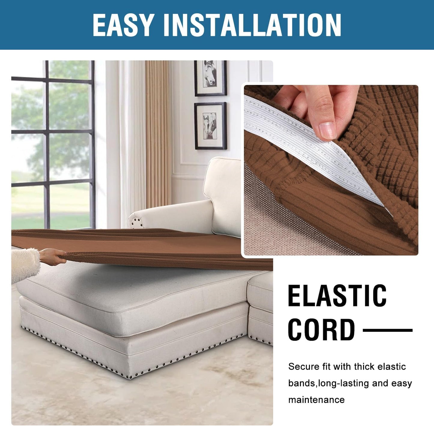 H.VERSAILTEX Super Stretch Individual Chaise Cover Sectional Couch Covers for L Shaped Sofa Both Left/Right Featuring Thick Jacquard Textured Twill Fabric (1 Piece Chaise Cover, Caramel)