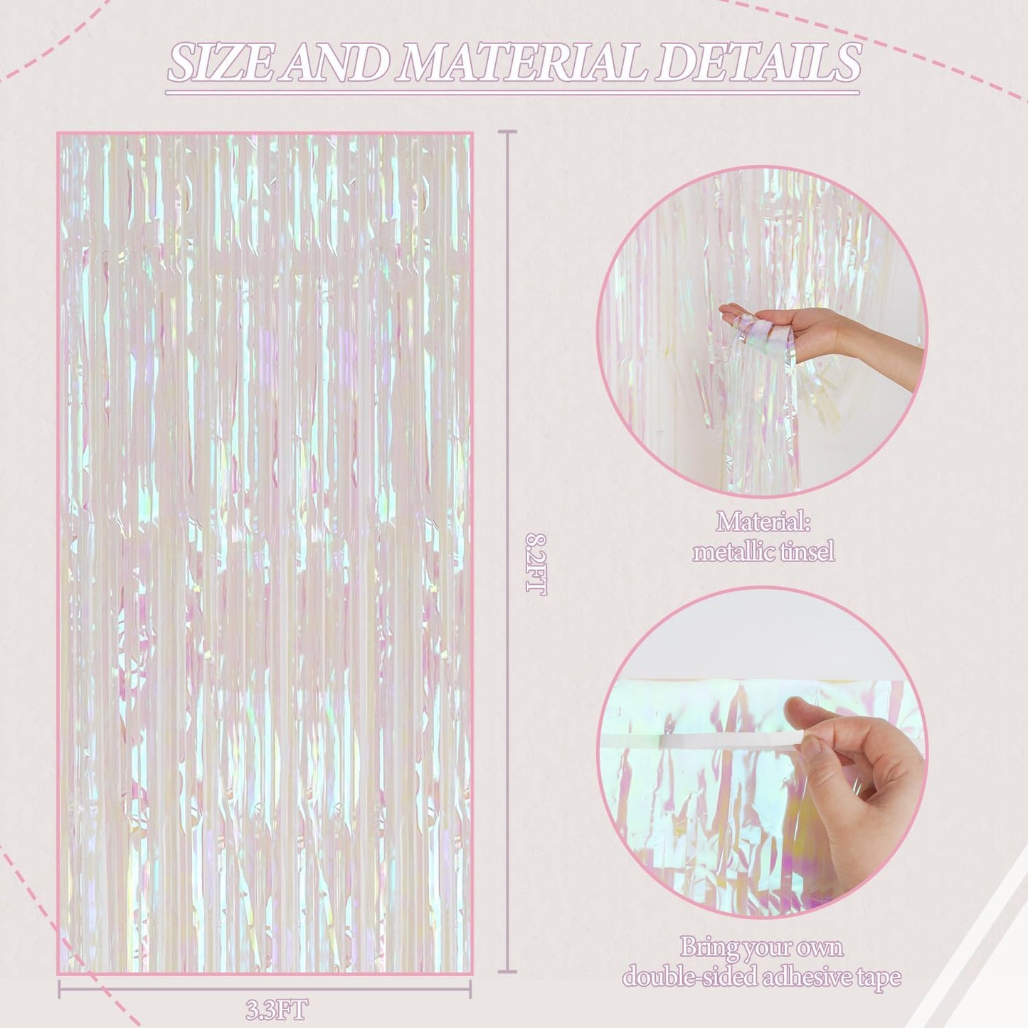 3 Pack Foil Fringe Backdrop, 3.3x8.2 Feet Tinsel Curtains, Transparent Rainbow Party Decor Steamers, Fringe Backdrop Curtains for Birthday Graduation Christmas Theme Party Decorations