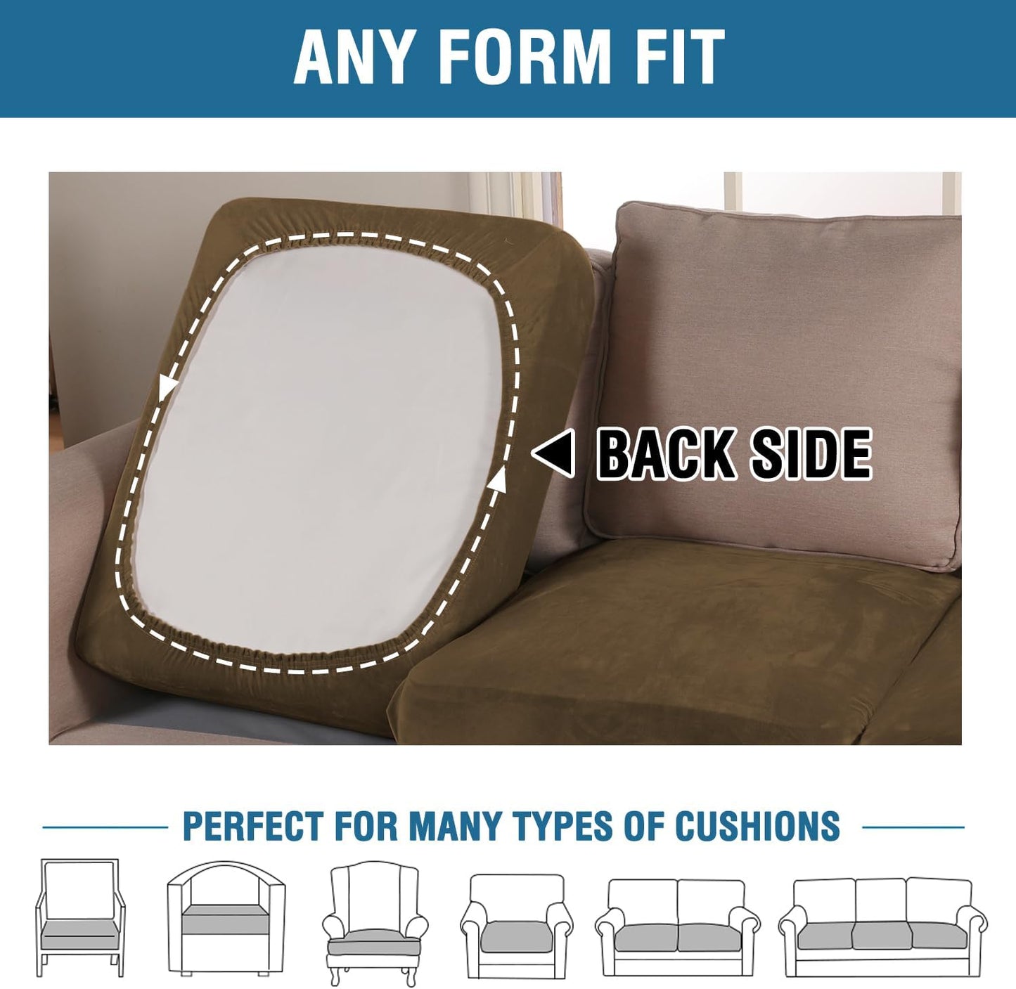 H.VERSAILTEX Velvet Stretch Couch Cushion Cover Plush Cushion Slipcover for Chair Loveseat Sofa Cushion Furniture Protector Seat Cushion Sofa Cover (2 Piece Medium Sofa Cushion Covers, Bronze Brown)