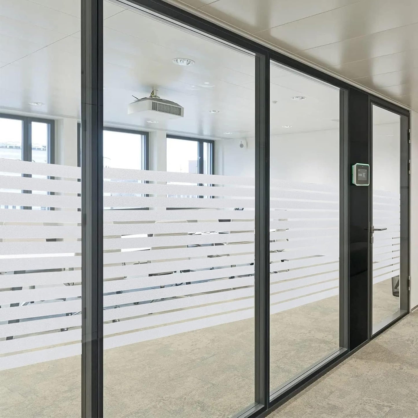 Window Privacy Film with Installation Tools, Stripe Window Film, Static Cling, Anti UV, Heat Control, Ideal for Home Shower Office Glass Door (Stripes Pattern, 29.6X157.4Inch)