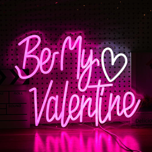 Be My Valentine Neon Sign Dimmable Pink LED Letters Light Up sign for Wall Decor USB Valentine Neon Light for Valentine's Day Lover Gift Bedroom Atmosphere Decor(12.6 * 16.5In)