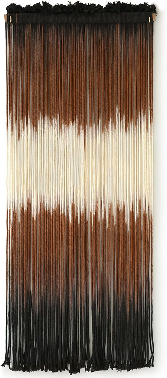 Macrame Wall Hanging Brown Boho Hand Woven Tassel Yarn Tapestry Wall Art for Living Room Bedroom Fiber Art 15''W*43''L