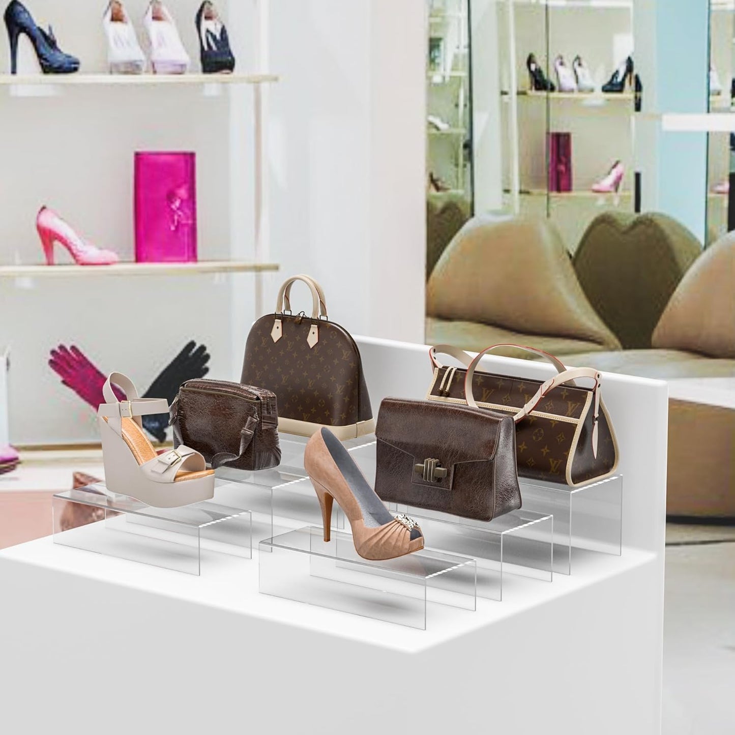 Rectangular Acrylic Display Risers 6pcs, Clear Display Storage Stands, Acrylic Display for Funko Pop Figure, Desserts, Cupcake, Toys, Collectibles, Merchandises- 12-1'', 2'', 3'', 4'', 5'', 6''